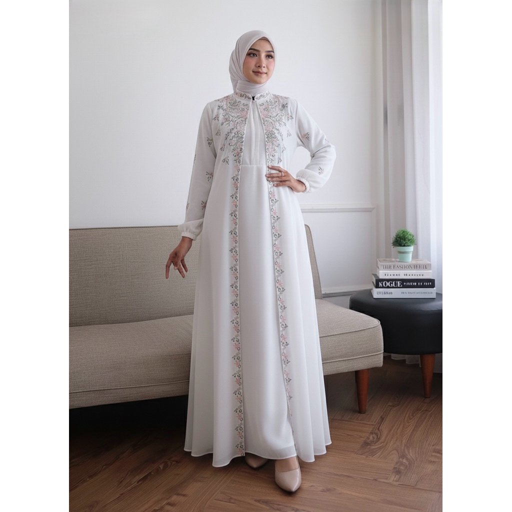 Seenaoutfit - GC 03 BAJU GAMIS PUTIH WANITA BRUKAT GAMIS PUTIH CERUTI JUMBO TERLARIS BAJU LEBARAN UM