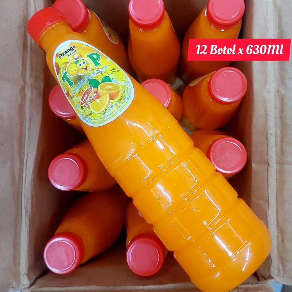 Paket 12 Botol Syrup Top Orange Squash 630Ml Minuman Sirup Rasa Jeruk Segar Ramadhan Tbk