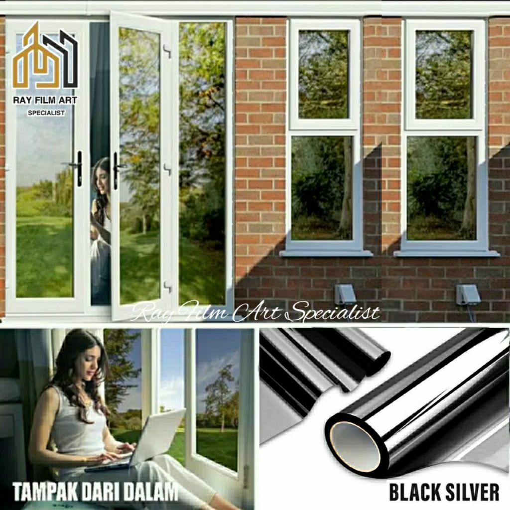 Stiker Kaca Film Cermin Black Silver One Way Anti UV Sticker Kaca Jendela Pintu Rumah Kantor Gedung 