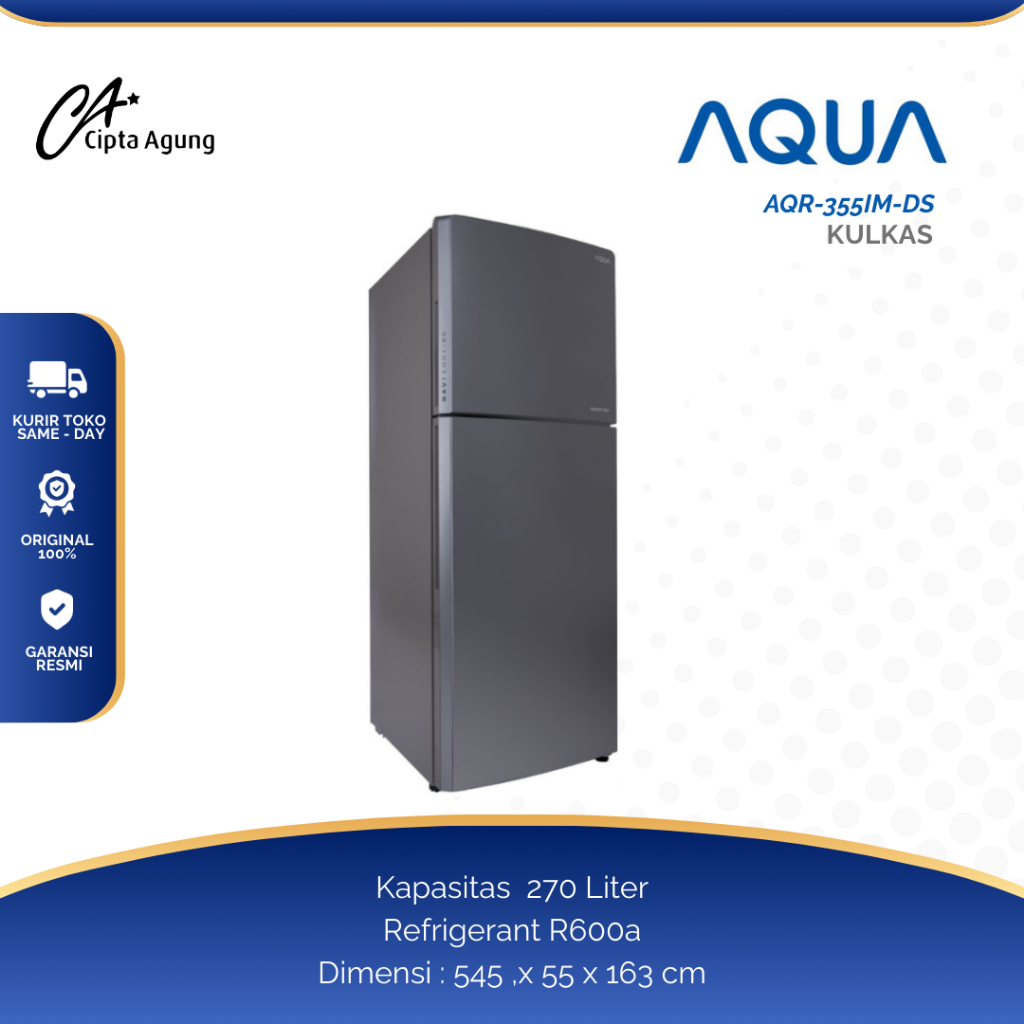 AQUA KULKAS 2 PINTU LEMARI ES  270L 270 LITER AQUA AQR 355IM (DS) AQR-355IM(DS) AQR355IMDS AQR 355 I