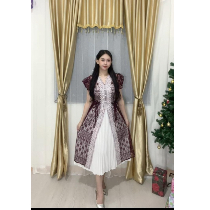 Dress Kekinian  Outer & Rok untuk Kondangan, Pesta, Natal - All Size 40-75 kg - Tile, Nyaman, Kombin