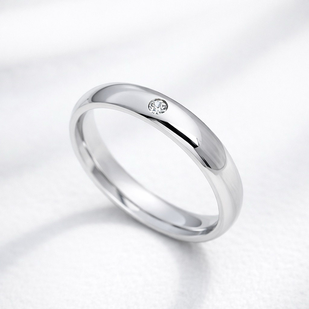 Cincin Titanium Polos Minimalis batu kecil | Cincin Pria Wanita Anti Karat cincin titanium silver