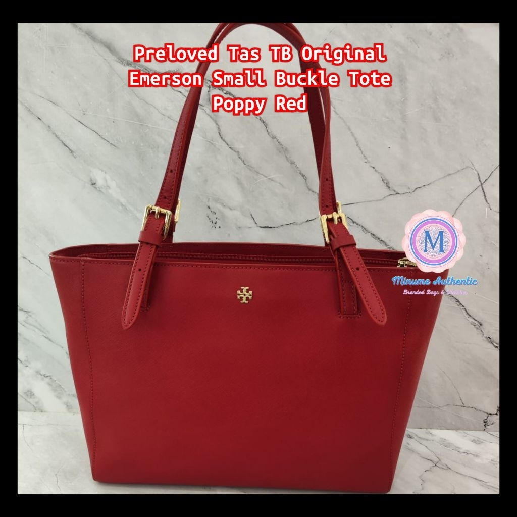 Preloved Tas TB Original Emerson Small Buckle Tote Poppy Red Leather VVGC
