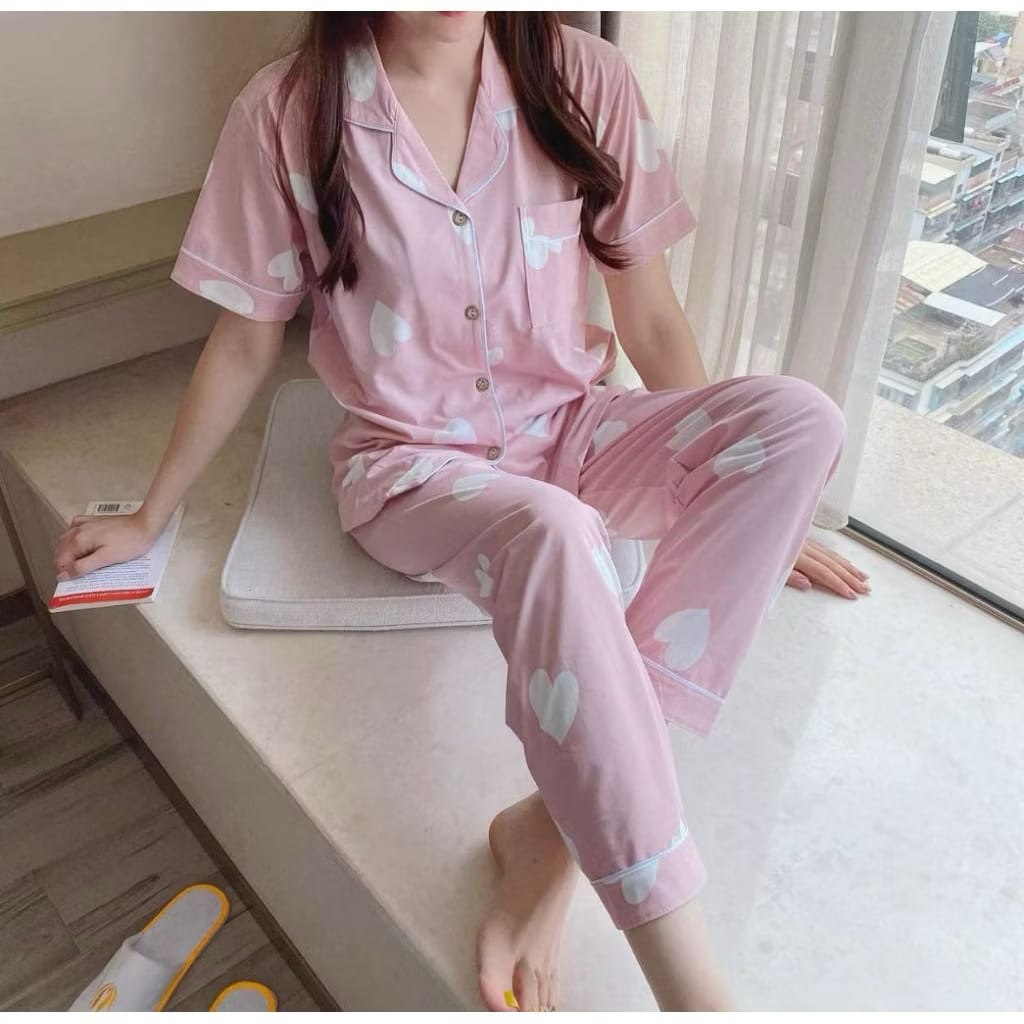 Leisure Wear [ 3 in 1 ] Piyama motif bahan kaos