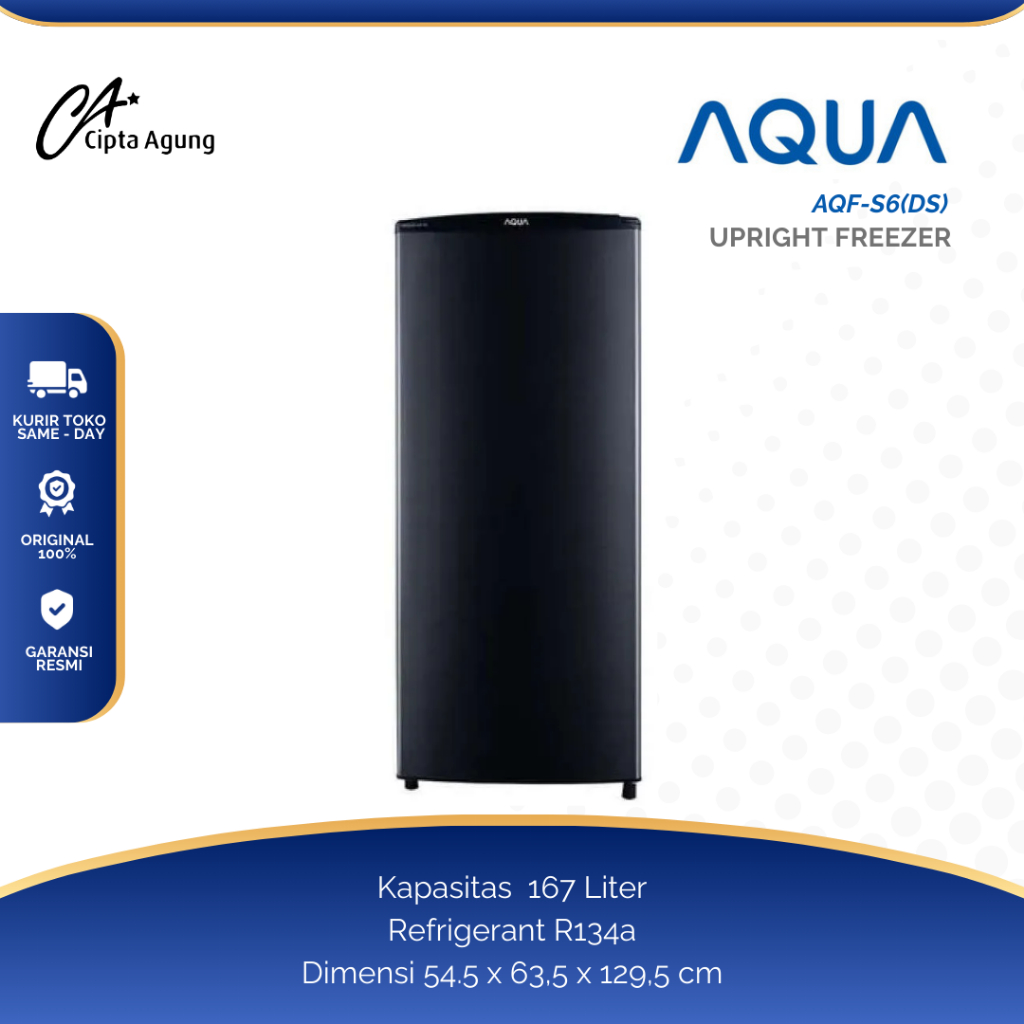 AQUA UPRIGHT FREEZER 6 RAK 167L 167 LITER  AQUA AQF-S6DS AQFS6DS AQFS-6DS  AQFS 6 DS  AQF S6 DS  AQF