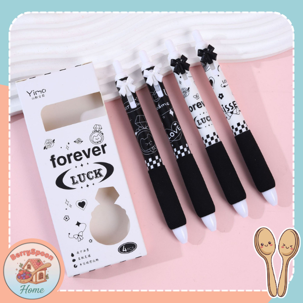 PN11 Pulpen Gel Mekanik 0.5mm Set Isi 4 Pcs Pulpen Karakter Aesthetic Tinta Hitam untuk Sekolah dan 