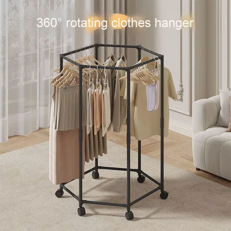 Stand Hanger Dengan 6 Roda - Rak Gantung Baju Besi Putar Serbaguna Jemuran Pakaian Jemuran Baju