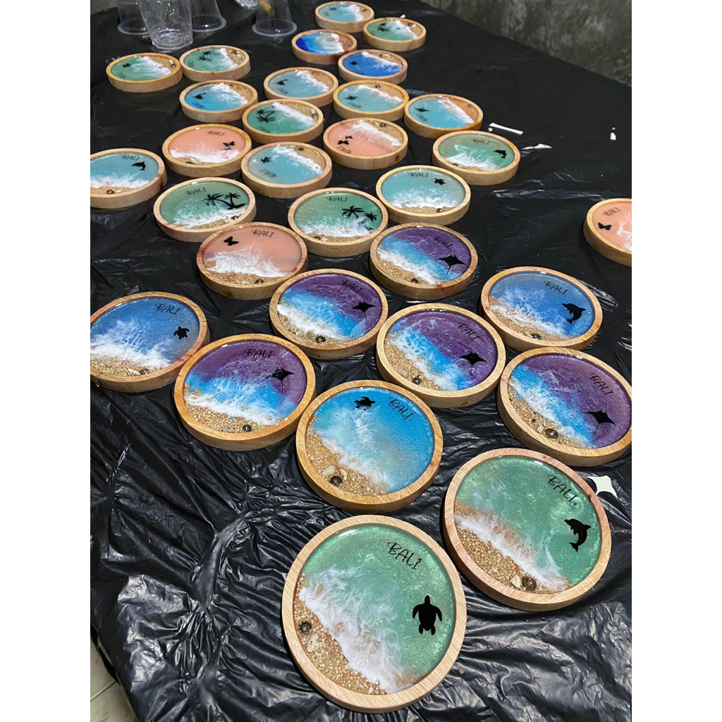 Coaster Resin Kayu diameter 9 cm-Tatakan Gelas Resin  harga grosir