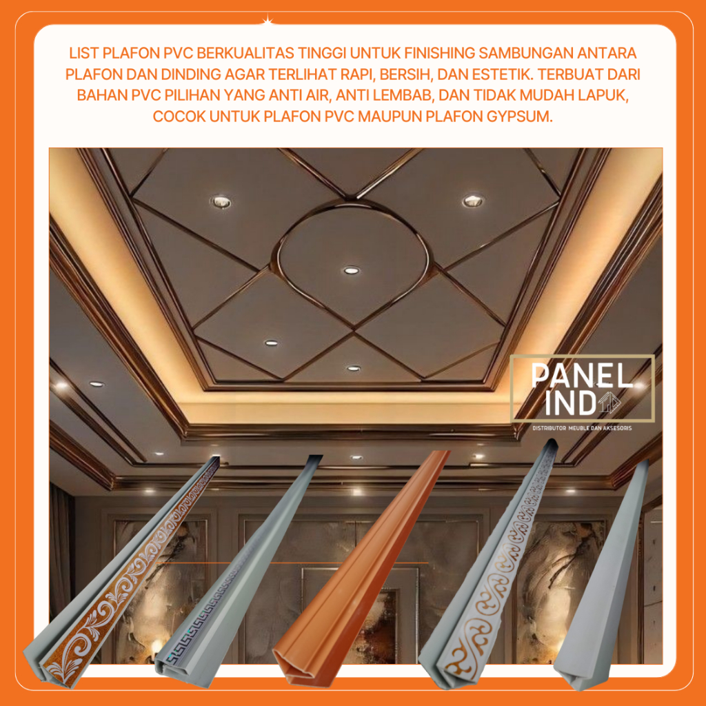 Panel Indo List Plafon (INSTANT BANDUNG) Ukuran 2 Meter PVC Anti Air Minimalis | Lis Tepi Plafon Rum