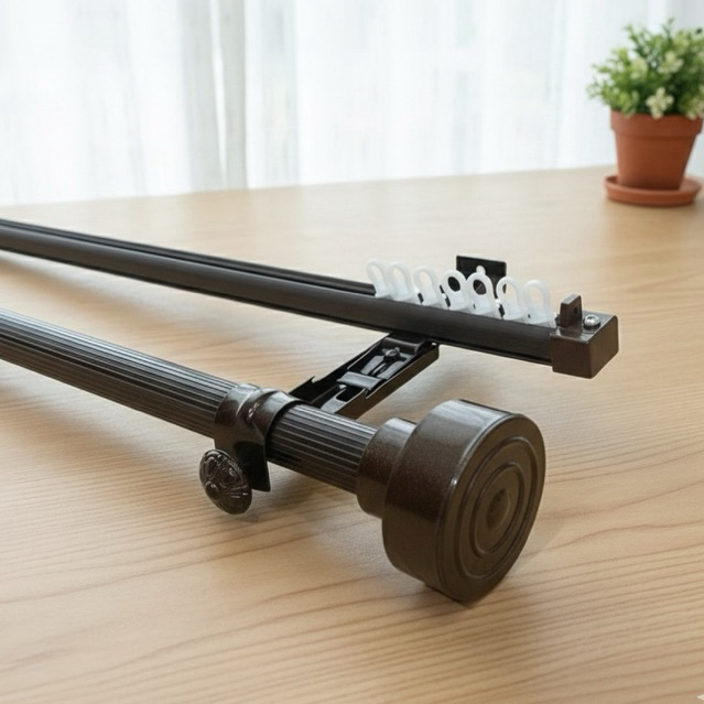 GORDENFIQA Full Set Tiang Gorden Coklat Tua Rel Vitrase oval End Minimalis Mini custom tinggal pasan