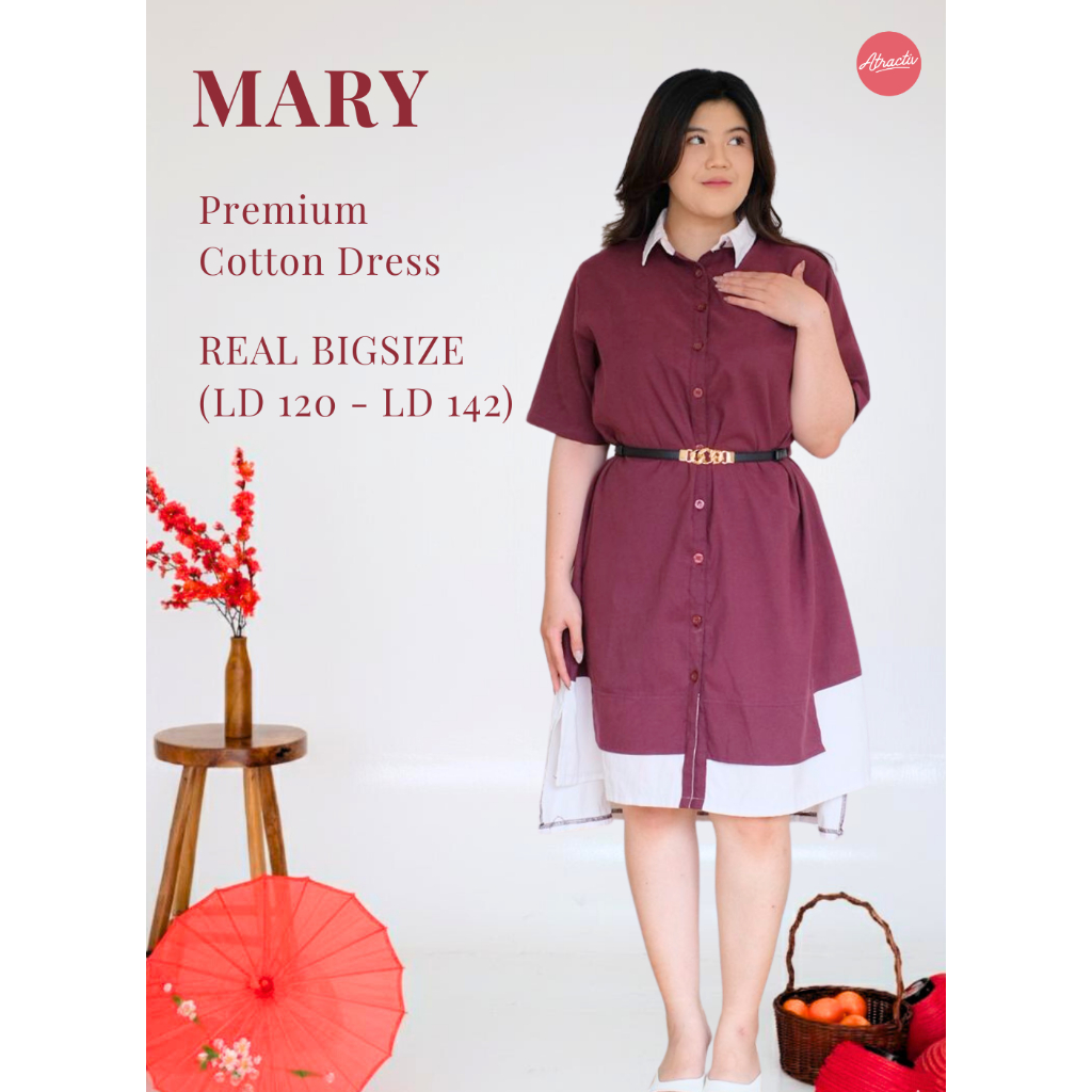 ATRACTIV Shirtdress Jumbo Wanita Dress Burgundy Big Size LD110 LD120 LD130 LD135 LD142 LD150 Tunik M