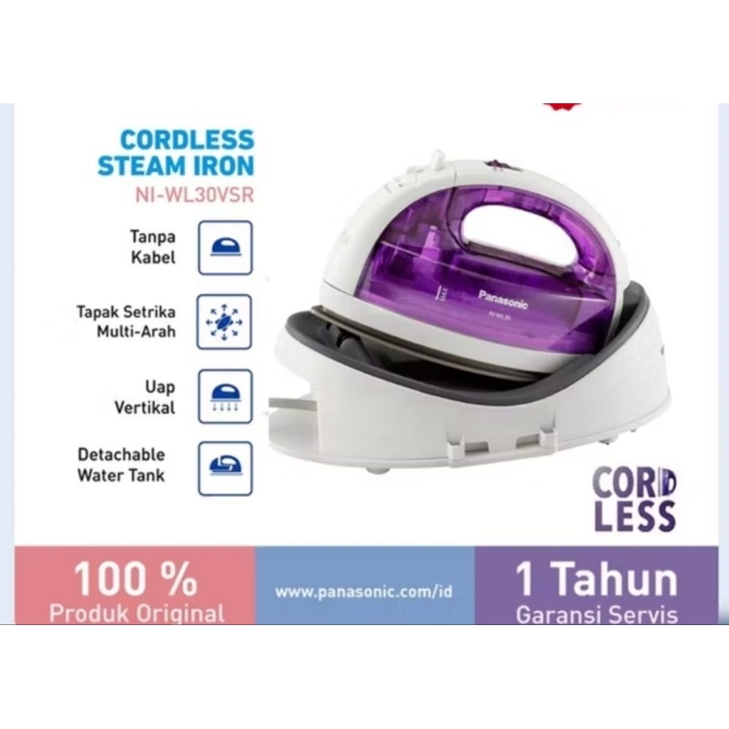 Panasonic Setrika Listrik Steam Iron Uap Tanpa Kabel - NIWL30VSR | NI-WL30VSR