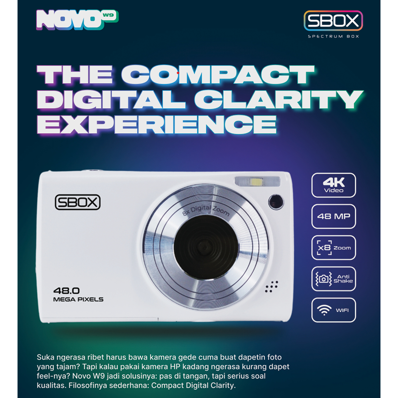 SBOX W9 Novo Digicam Digital Camera 4K 48MP WIFI