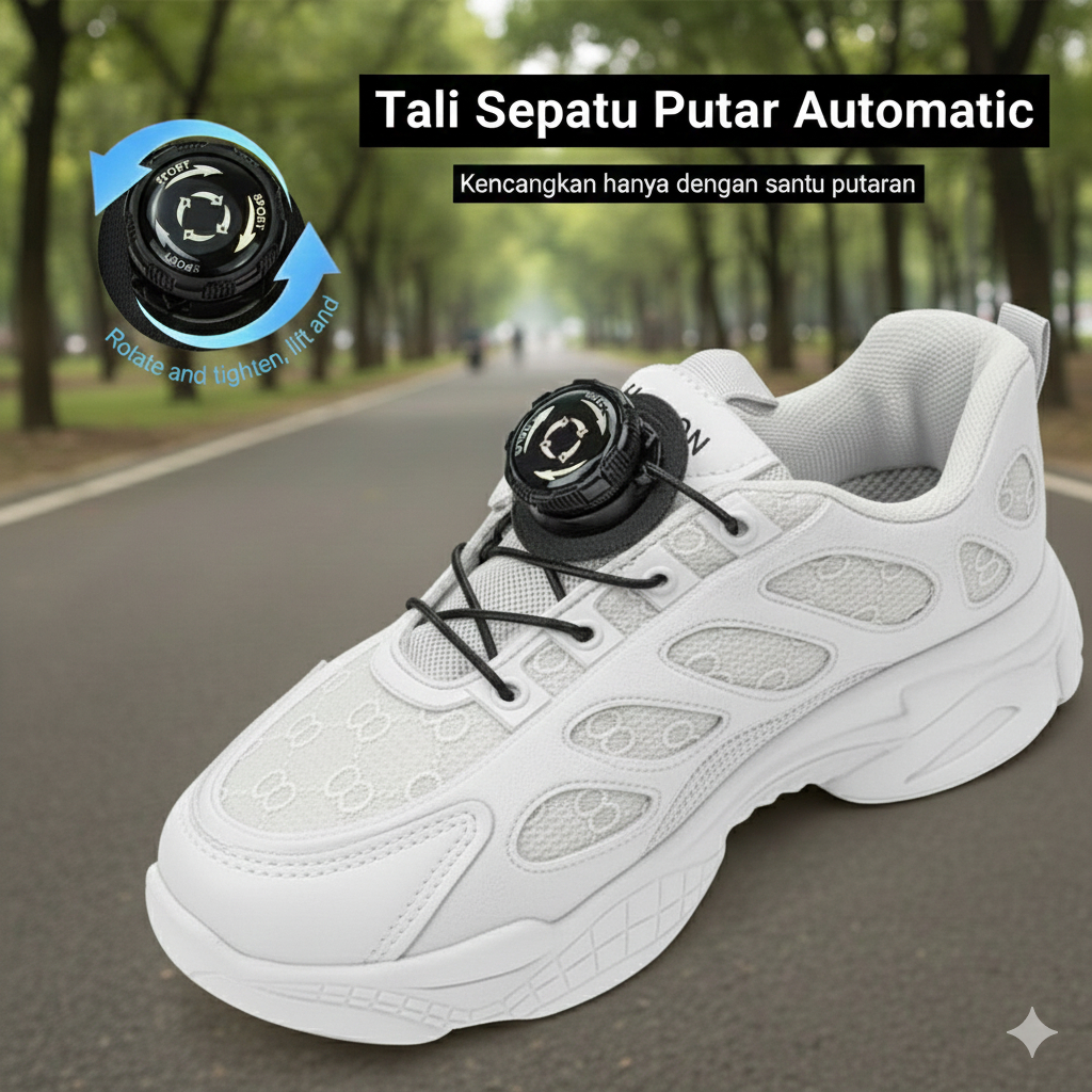 Tali Sepatu Putar Otomatis Tanpa Ikat Bulat Rotating Shoelace Buckle Anak Olahraga Sneakers PDL