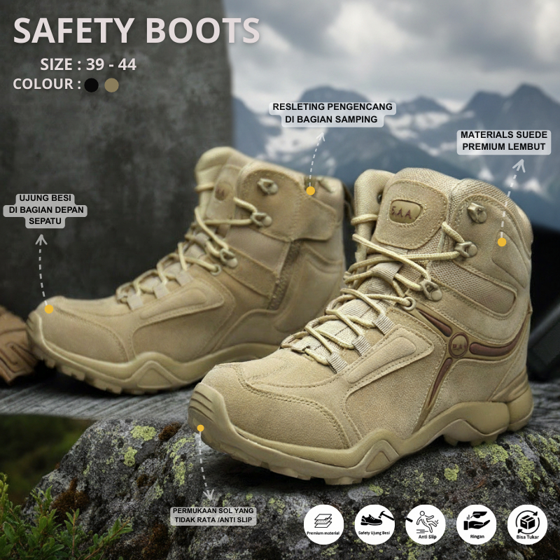Sepatu Boots Safety Delta Tactical 5AA Satpol pp Polisi TNI Pdl PDH Hiking Gunung Pria Original Kerj