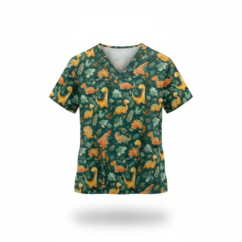 PO Baju Medis /Baju Dokter /Baju KoAs/ Baju Perawat / Baju Nakes printing motif dino 0801