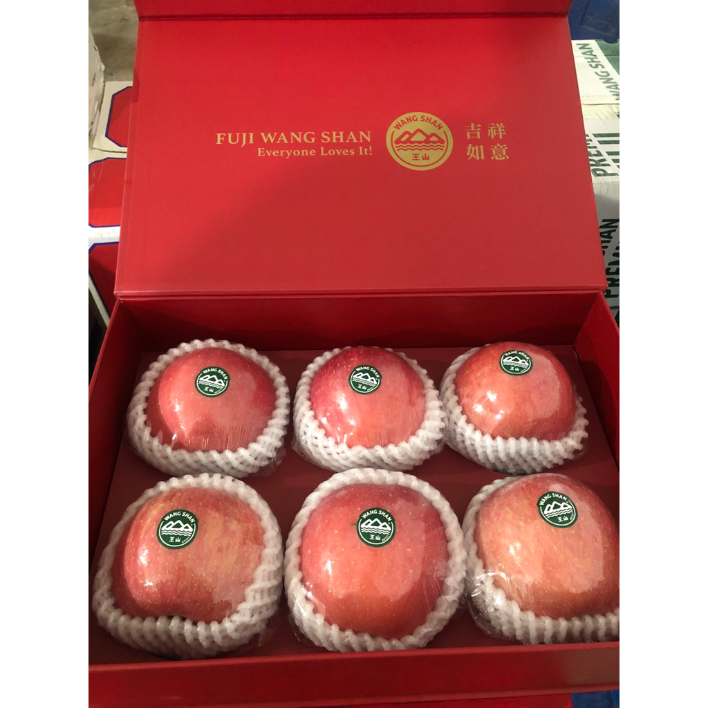 Apel Fuji Wangshan Polos giftpak isi 6 kemasan hardbox hampers imlek apel imlek