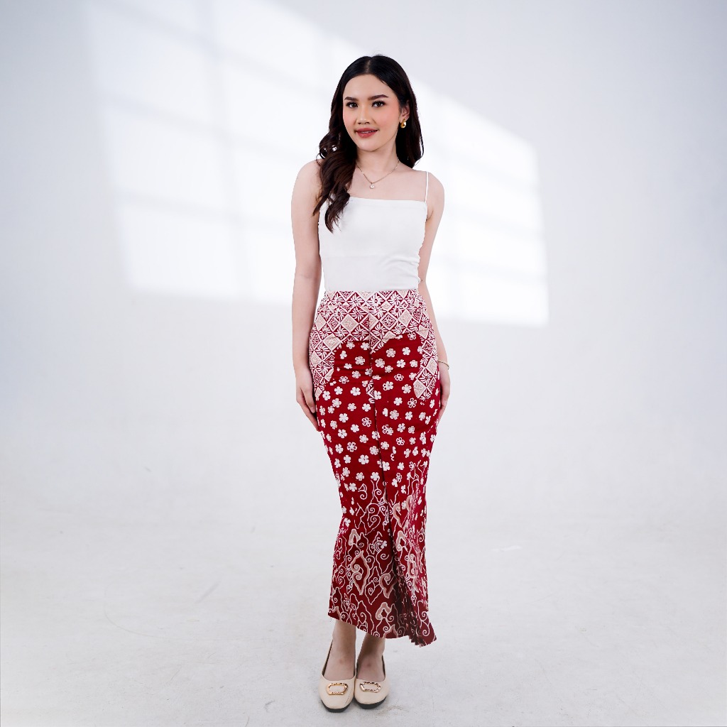 BATIK TRUSMI Bawahan Batik Wanita Rok Batik Wanita Kirbung Warna Merah RML