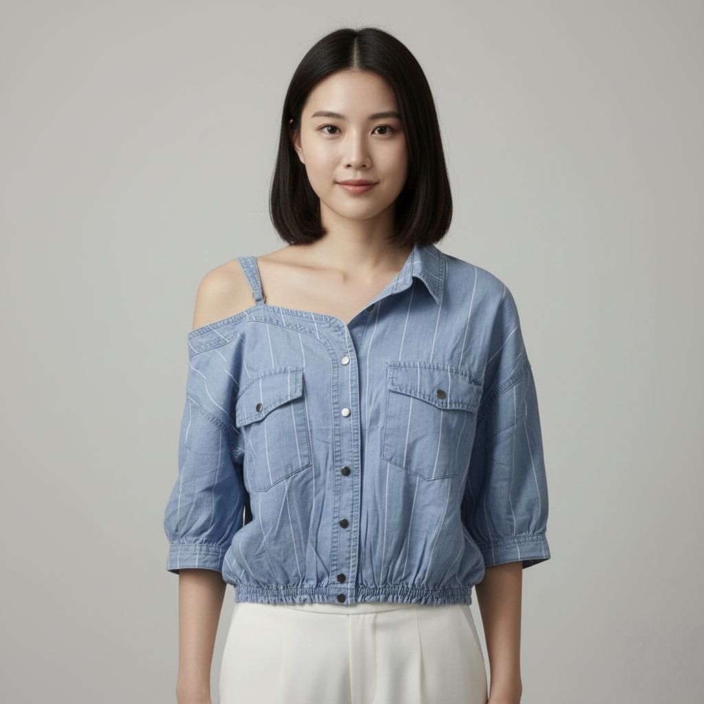 [READY] 100% BANGKOK THAILAND PREMIUM QUALITY BLOUSE ATASAN KEMEJA KERAH KANCING SOFT DENIM KOMBI TA