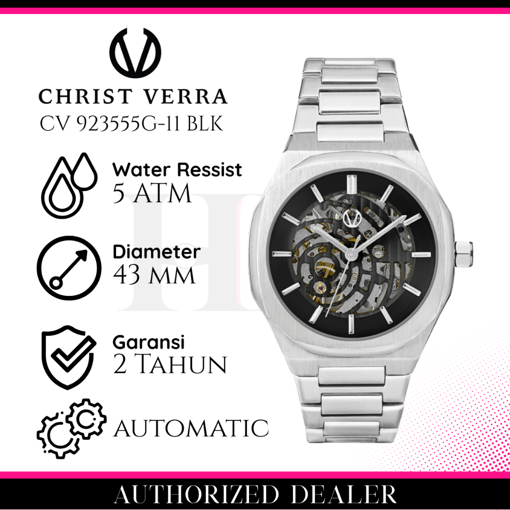 CHRIST VERRA CV 923555G-11 BLK Jam Tangan Pria Original Analog Automatic Antiair
