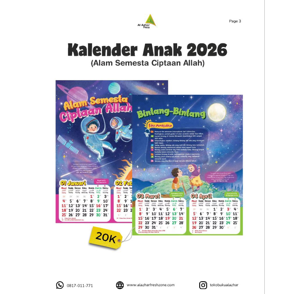 KALENDER ANAK MUSLIM 2026 | KALENDER DINDING | ORIGINAL 100% | 2026