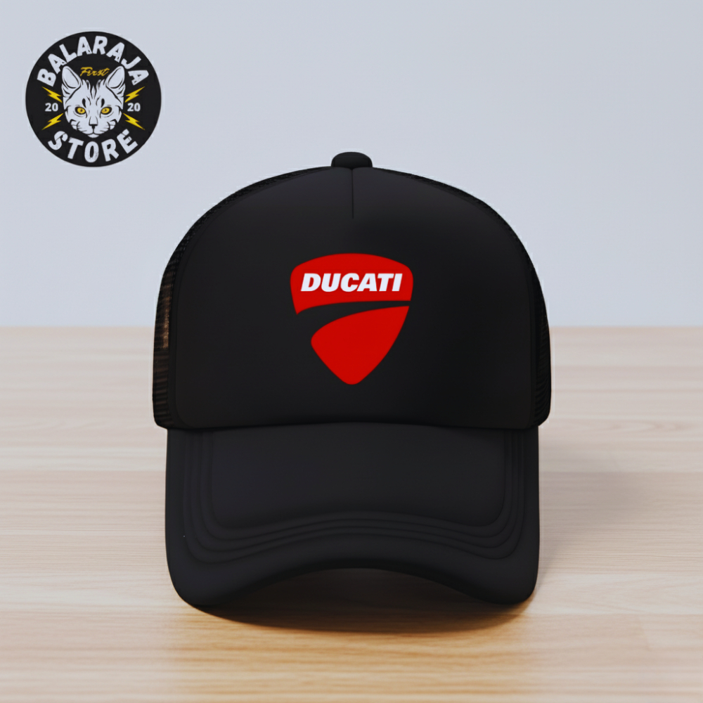 Topi Trucker Ducati Topi Jaring Premium Unisex Hitam Motor Ducati