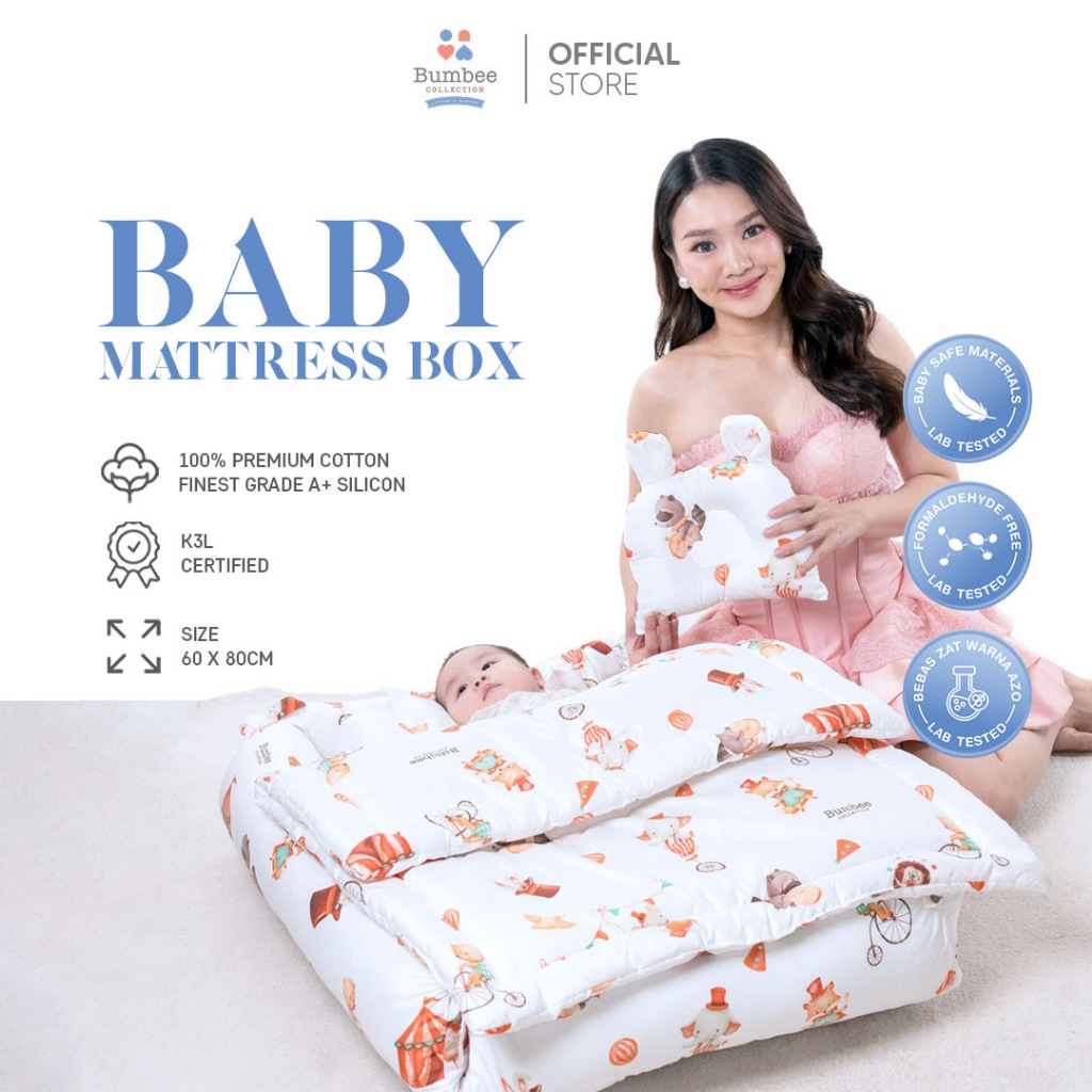 [BUY 1 GET1] Bumbee Collection - Kasur Kotak Bayi + Kelambu Baby Mattress Box FREE Cuddle Hug Baby