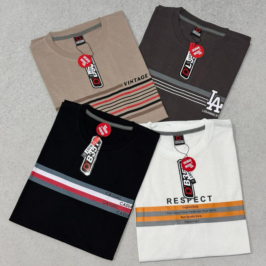 Kaos distro pria terbaru 5 pcs 100 ribu motif salur depan | kaos pria wanita ukuran jumbo M-L-XL-XXL