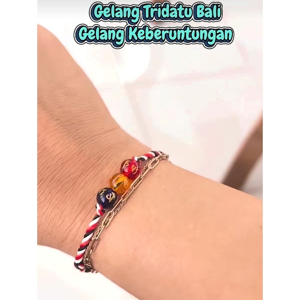 Gelang Tangan Tridatu 3 Kristal Aura Rezeki/Gelang Telon Jawa Penarik Rezeki