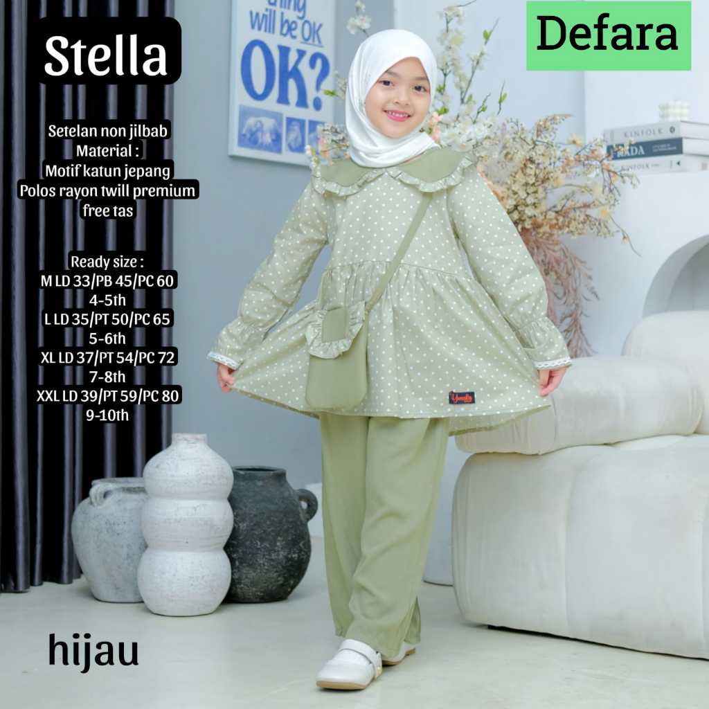 Setelan Anak Perempuan Stella Tunic "Original" Defara Motif Polkadot Katun Jepang Premium Mix Celana