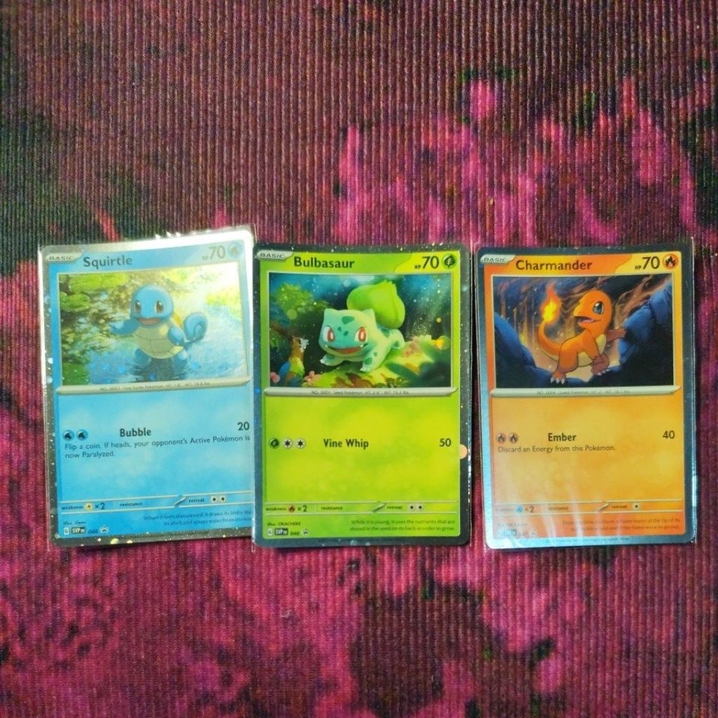 kartu pokemon charmander bulbasaur dan squirtle - promo
