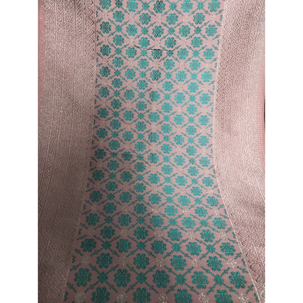 Songket Palembang Tujuh Saudara Original Benang Silver Dan Teal Blue Product888