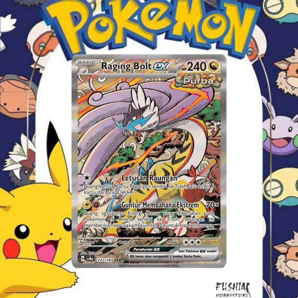 Kartu Pokemon TCG SAR SV8a Raging Bolt EX (222/187)