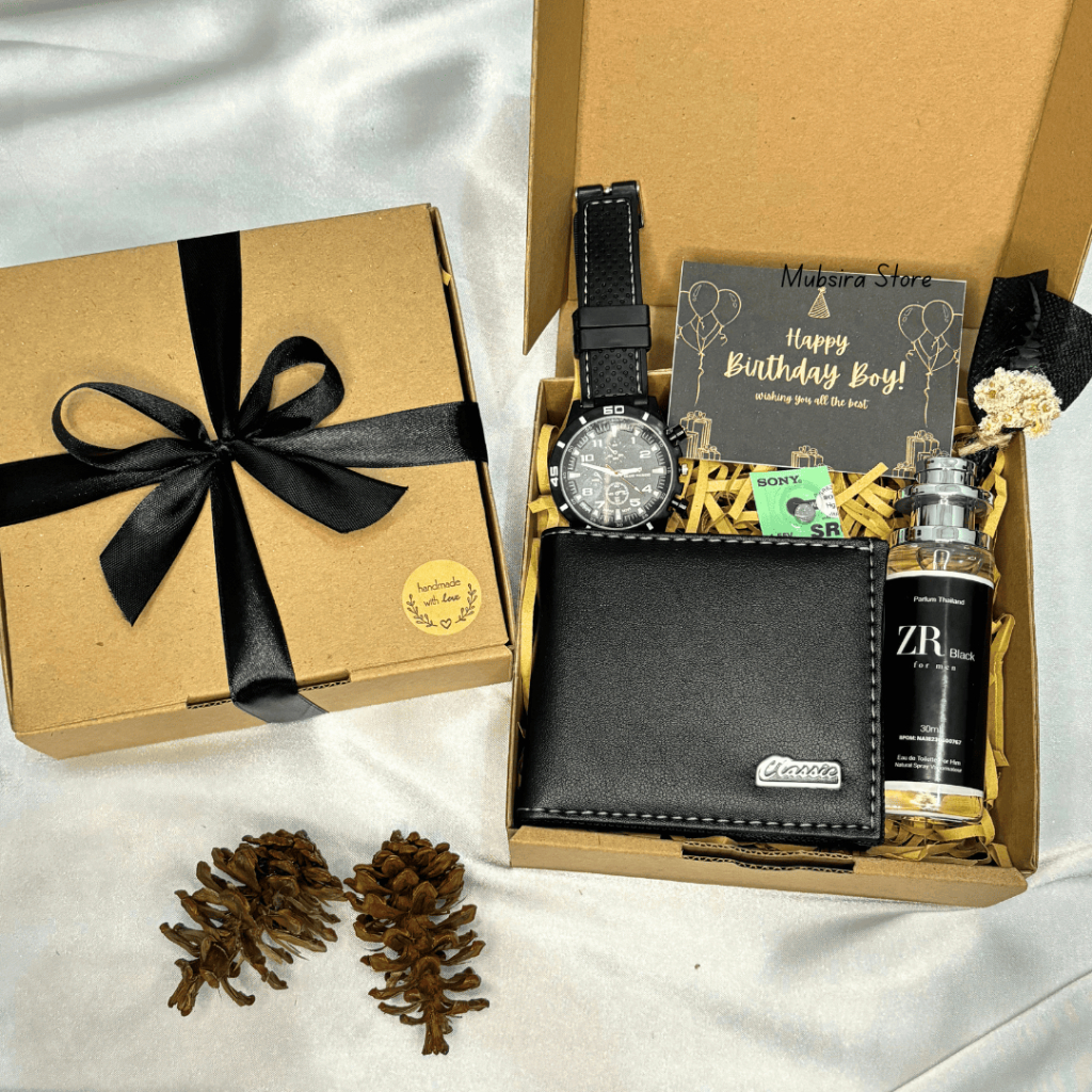 HAMPERS KADO ULANG TAHUN COWOK KEKINIAN GIFT BOX DOMPET JAM TANGAN PARFUM PRIA BERKUALITAS