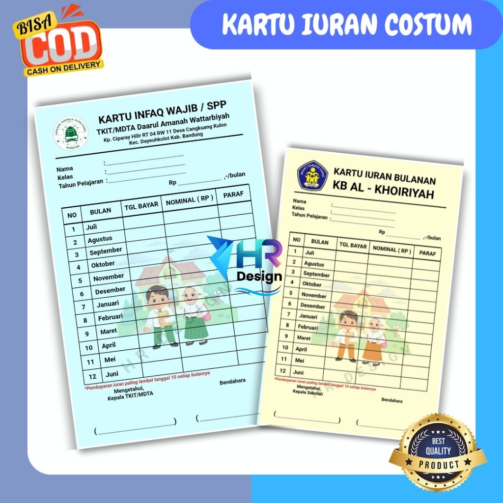 Cetak KARTU IURAN RT, Kartu SPP, Absesnsi, Kartu Iuran custom - iuran ngaji