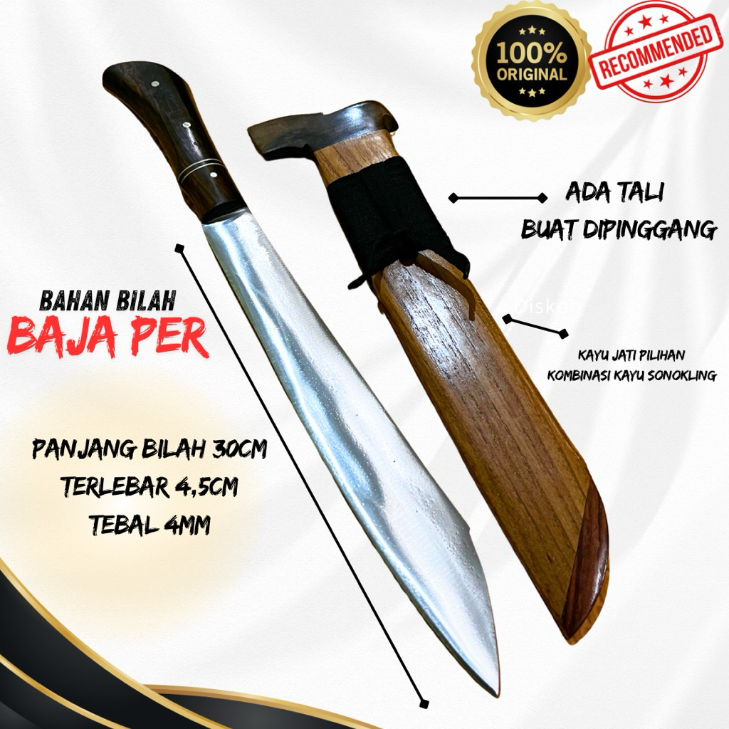 Golok Mandau Super Tajam 30 CM Baja Per Tempa & Sipuh | Alat Sembelih dan Potong Kayu Kuat & Kokoh