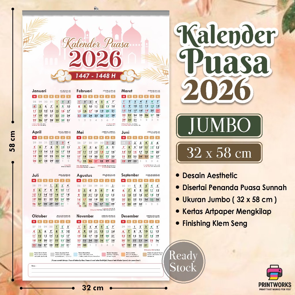 Kalender Puasa 2026 Lengkap Jadwal Imsakiyah & Puasa Full Ukuran Jumbo Murah KPS 01