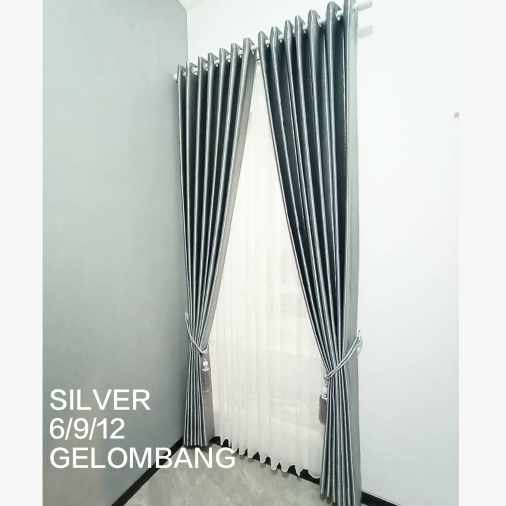 Gorden Jendela SILVER 6/9/12 Gelombang | Gorden Blackout Original | Gorden Warna Silver Premium | Go
