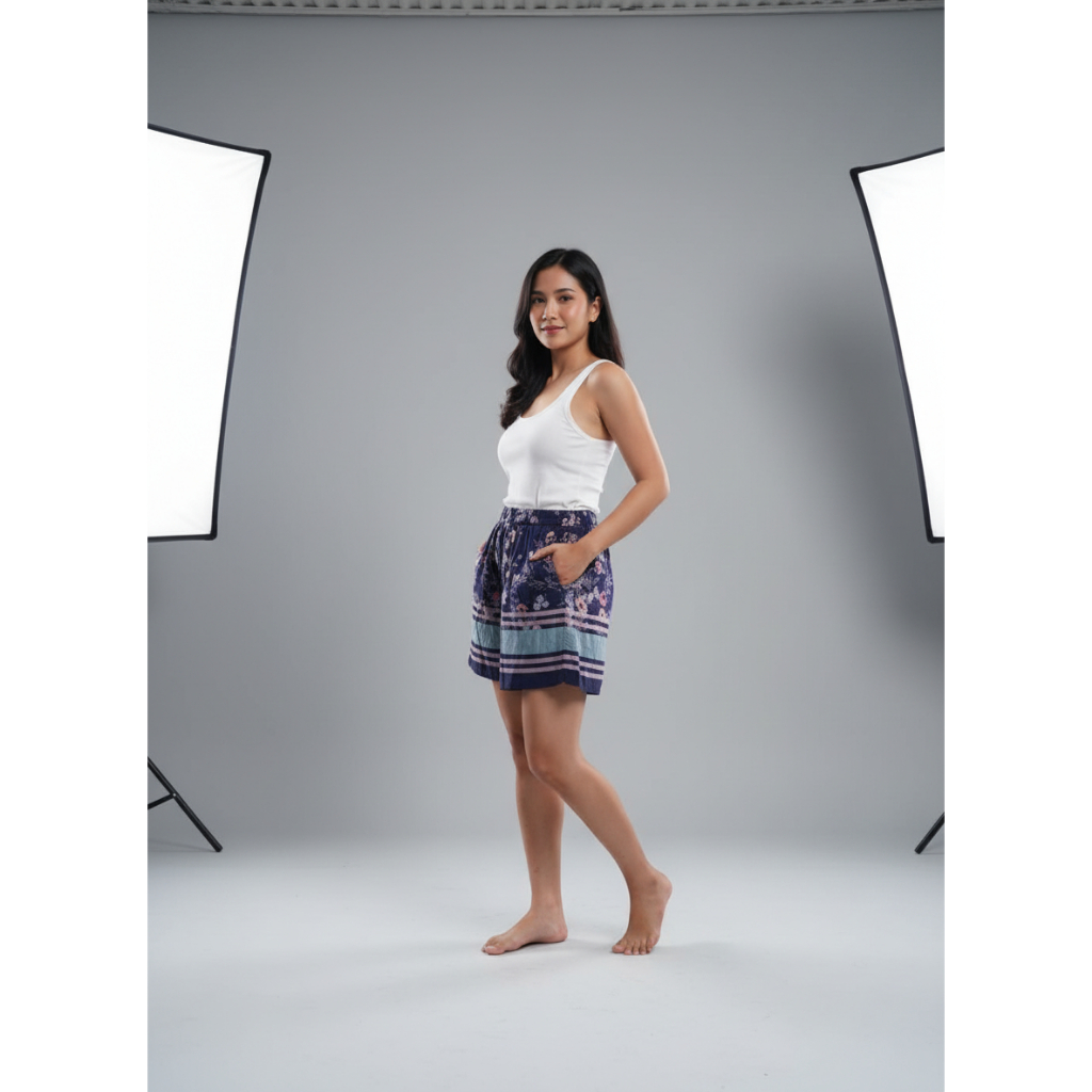 Celana Pendek Wanita Motif etnik Bali - Casual Short Pants Cewek / Celana Santai Nyaman