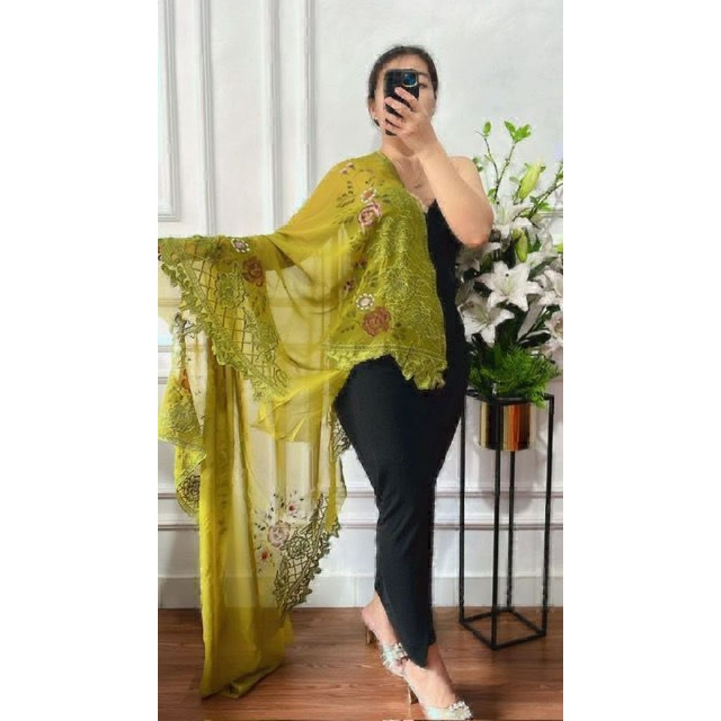 KAIN KEBAYA BALI BORDIR LUKIS SUTRA CREFF BAHAN KEBAYA