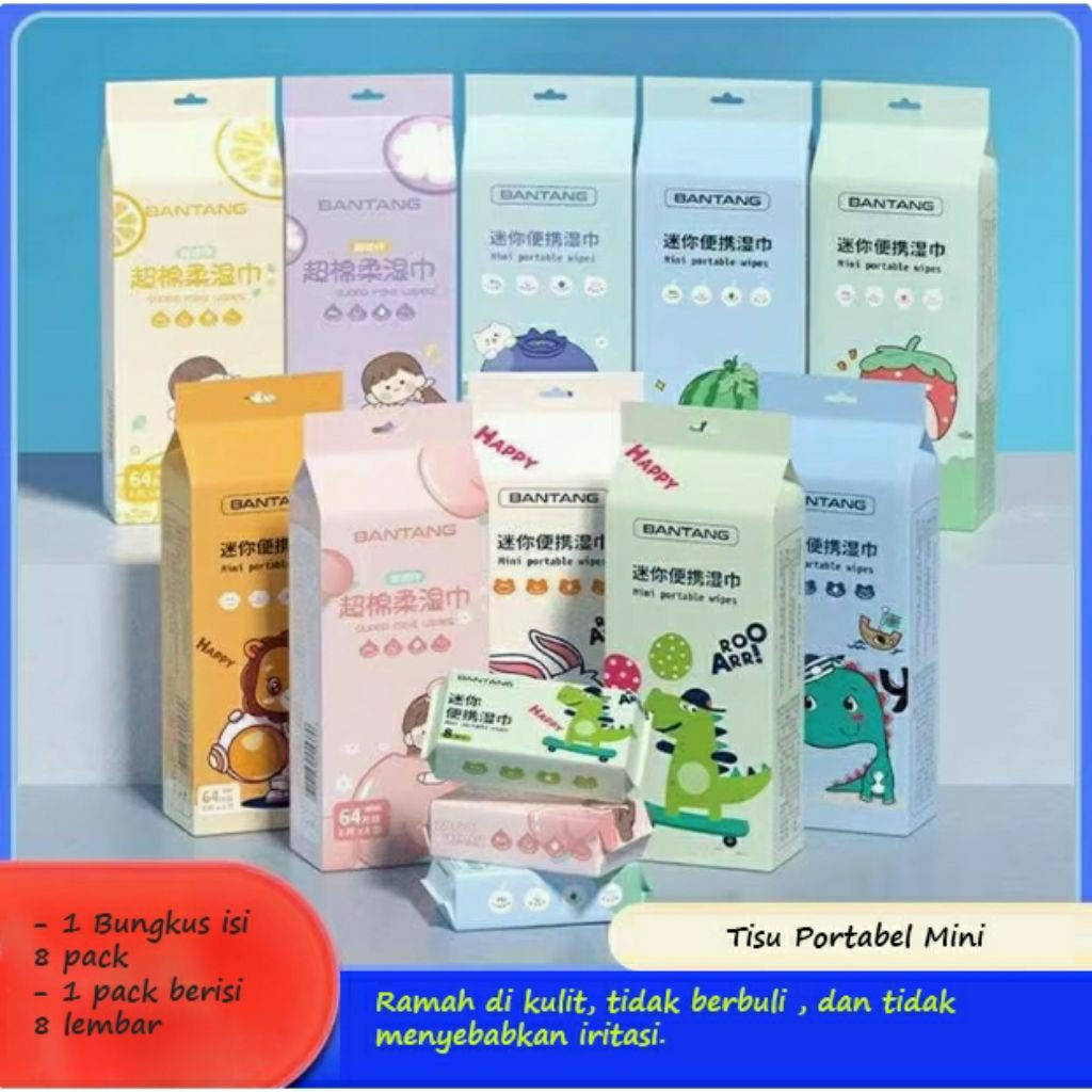 (paket 5pack) tisu basah mini travel tisu basah kecil tisu kekinian