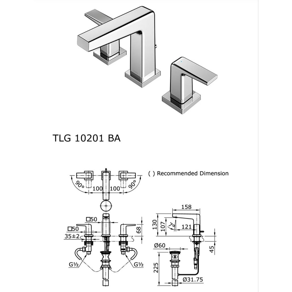 TOTO TLG 10201 BA Kran Keran Wastafel 2 Pegangan (3 Lubang)