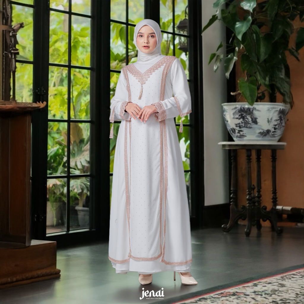 JENAI • Abaya Putih Turkey Terbaru - Gamis Putih Wanita Kekinian Mewah Dan Elegan