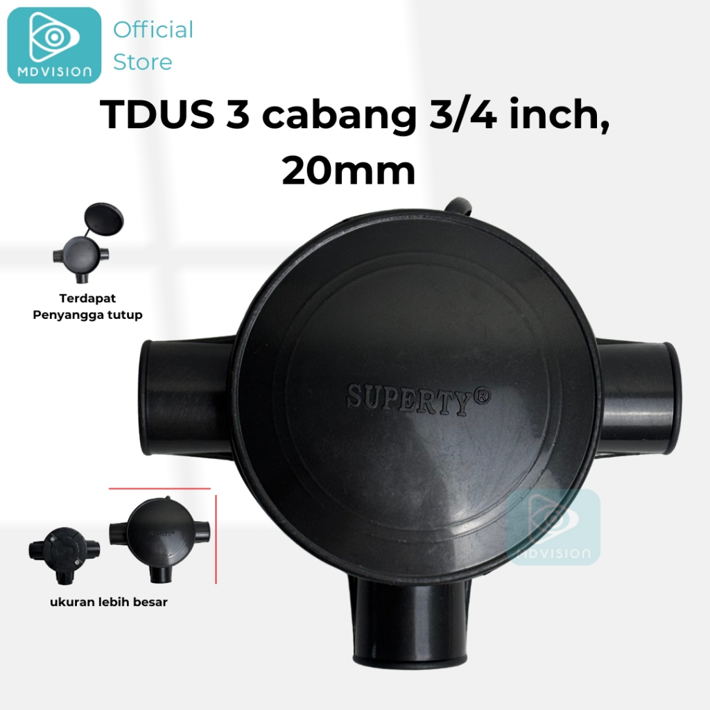 T Dus 3 Cabang 3/4 Inch 20mm Warna Hitam Sambungan Pipa Listrik Besar
