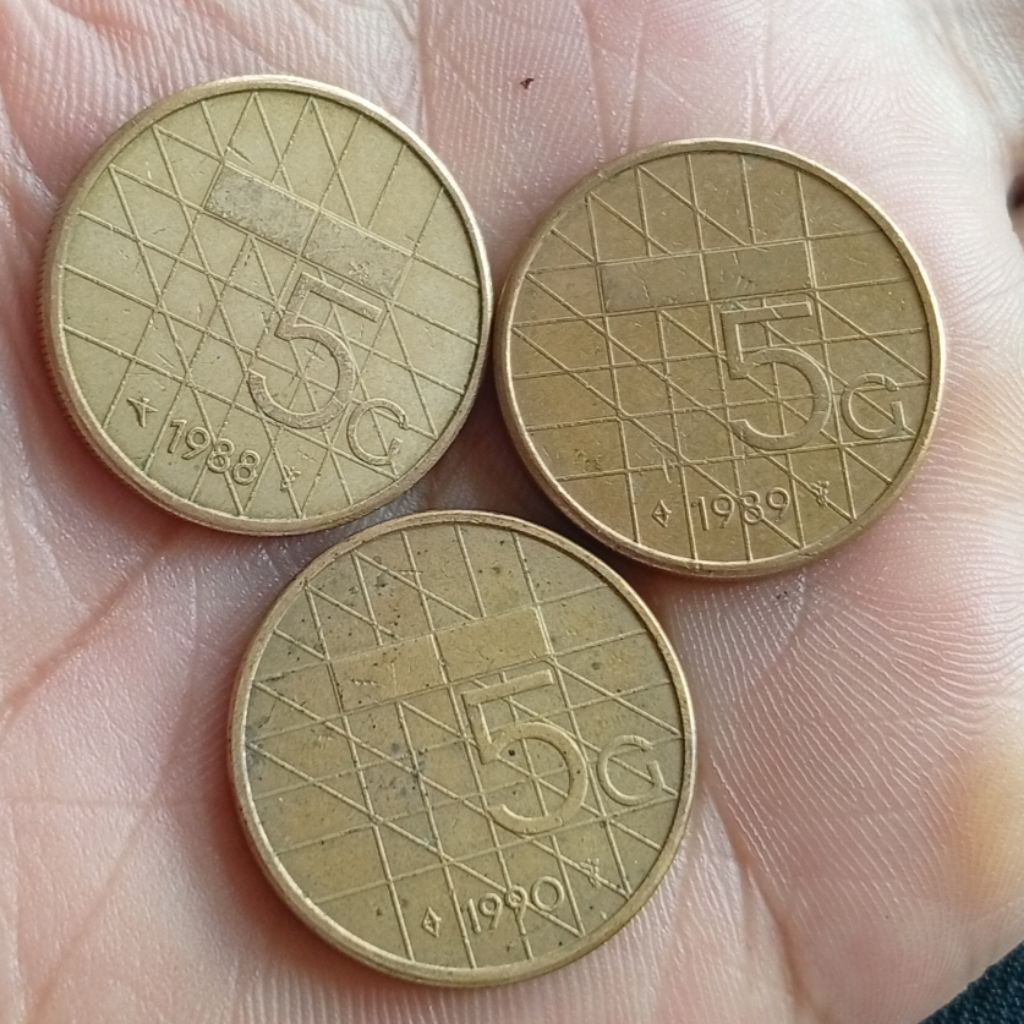 Koin Kuno Belanda 5 Gulden 3 keping set tahun 1988 1989 1990 Ratu Beatrix