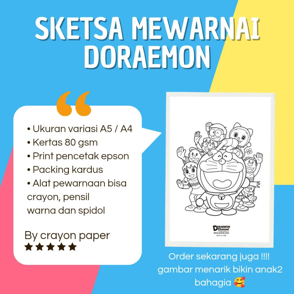Gambar Mewarnai Doraemon 20 Lembar - Gambar Mewarnai Anak - Lembar Mewarnai - Sketsa Mewarnai - Cray