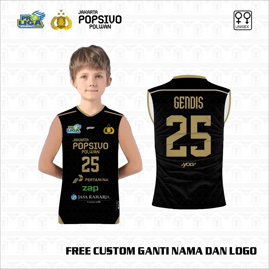 Jersey SInglet anak Voli Popsivo Polwan Baju Event Proliga 2025 Kaos Olahraga Volley Ball