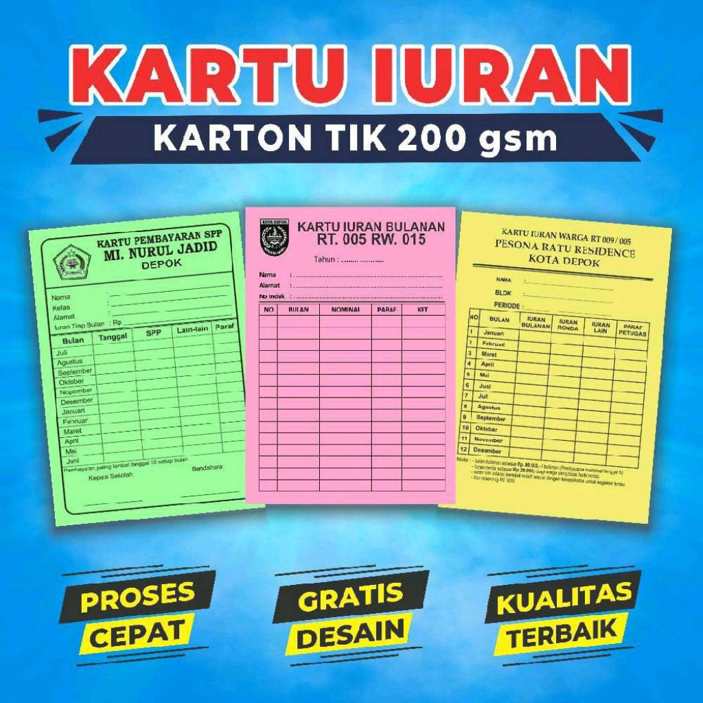 Kartu iuran RT / kartu bayaran / kartu rekam medis