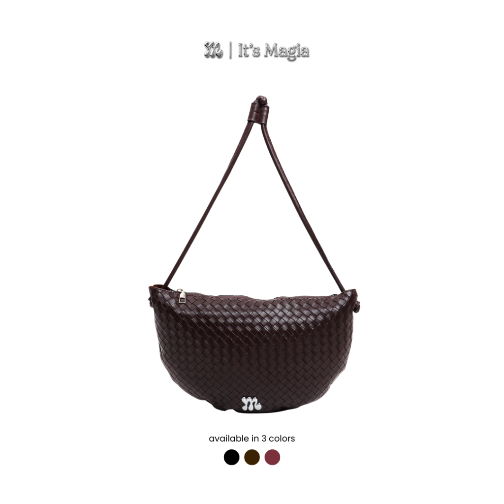 MAGIA Aca Bag Coffee Woven Leather Dumpling Bag
