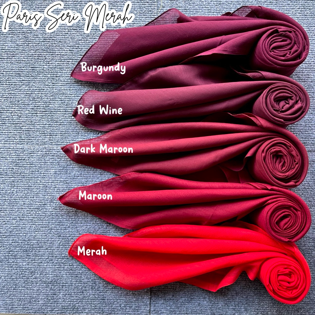 Segiempat Paris Seri Merah 110x110 / Hijab Paris Burgundy / Segiempat Paris Dark Maroon / Jilbab Par
